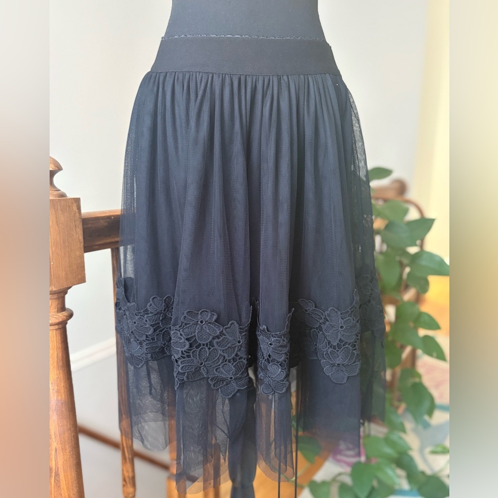 Dina Be Black Tulle Floral Lace Skater Skirt